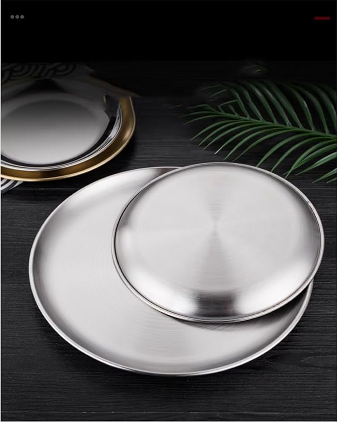 Serving Trays 14.2in Stainless Steel Decorative Tray Round Silver Tray for Kitchen Wedding Party Coffee Table Silver