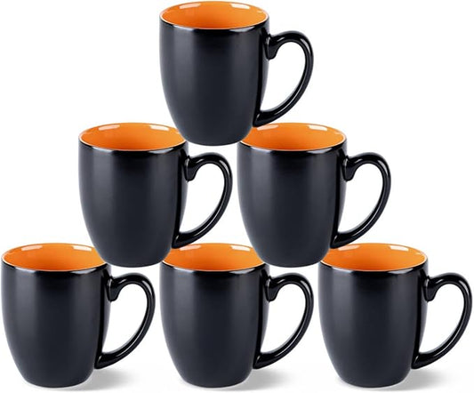 GBhome 12oz Coffee Mugs Set of 6, Large Ceramic Coffee Mugs for Man, Woman, Dad, Mom, Modern Coffee Mugs Set with handle for Tea/Latte/Cappuccino/Milk/Cocoa. Dishwasher&Microwave Safe,Orange