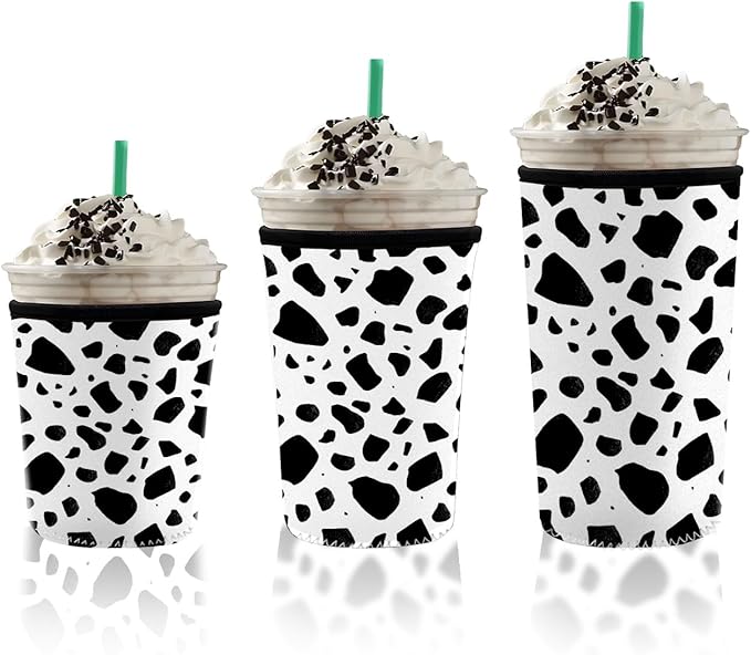 Cow Print Iced Coffee Sleeve Set of 3 Fits 16oz 24oz 30oz Cups Insulated Reusable Coffee Sleeve for Daily Use and Gifts