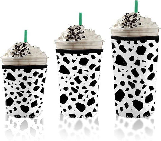 Cow Print Iced Coffee Sleeve Set of 3 Fits 16oz 24oz 30oz Cups Insulated Reusable Coffee Sleeve for Daily Use and Gifts