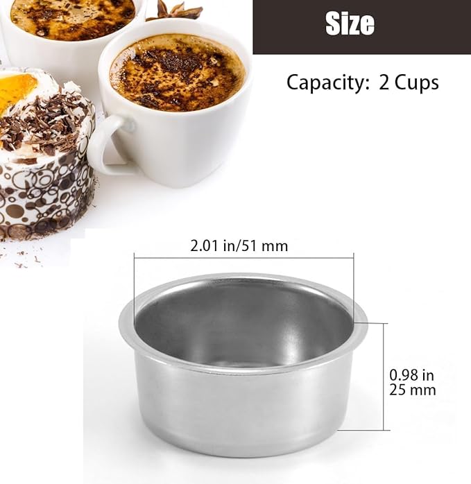 1 Pc Stainless Steel Coffee Filter, 51mm Pressurized Espresso Filter Basket for Portafilter Machines Espresso Machine Parts Compatible with Gevi/CASABREWS/CAPRESSO (2 Cups Capacity)