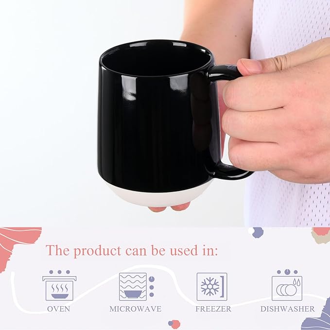 Miicol Ceramic Coffee Mug, 16 oz Large Coffee Cup, Tea Mug with Handle, Flat Bottom Mug for Men, Women, Office, Microwave and Dishwasher Safe, Multi-Color, Panda Black