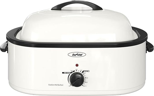 Sunvivi Electric Roaster,18 Quart Roasting Oven with Self-Basting Lid Removable Pan,Turkey Roaster Oven with 150 to 450F Temperature Control Cool-Touch Handles,White