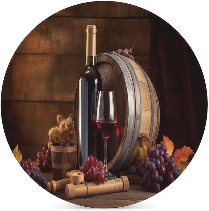 Round-6PCS Red Wine Drink Coasters, Round Modern Ceramic Absorbent Coasters, Vintage Wood Grain Style Red Wine Grapes Maple Leaf Decor Desk Coffee Table Coaster for Beverage Cup Tea Coasters