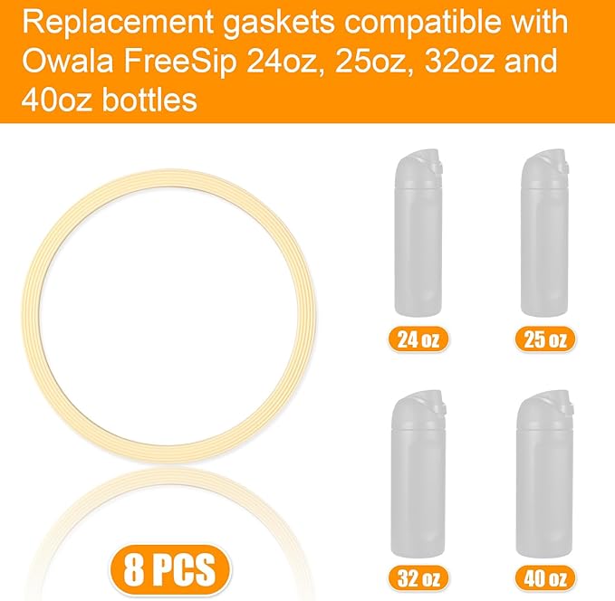 8pcs Water Bottle Sealing Ring Replacement for Owala FreeSip, Silicone Lid Seal O Ring Gaskets Water Bottle Replacement Parts Accessories for Owala Cup 24/25/32/40 oz (Beige)