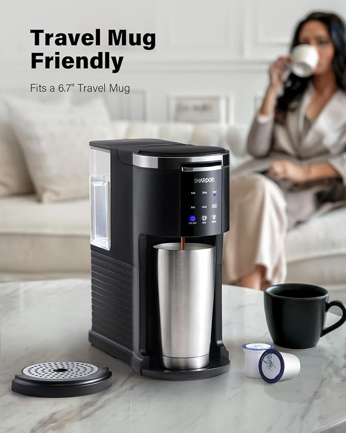 SHARDOR 3 in 1 Single Serve Coffee Maker for K Cup & Ground Coffee & Teas, Pod Coffee machine, 6–14oz Brew Sizes, 40oz Detachable Water Reservoir, Descale Settings, Black