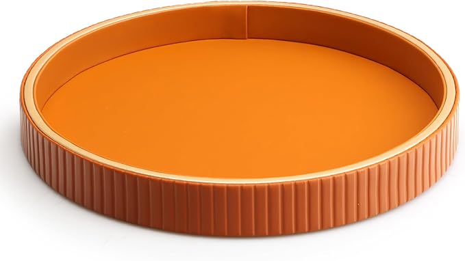 SANZIE Leather Tray Desktop Storage Organizer Premium Serving Trays Decorative Tray Valet Trays for Sundries Cosmetics Phone Wallet Cutlery (Orange Disc)