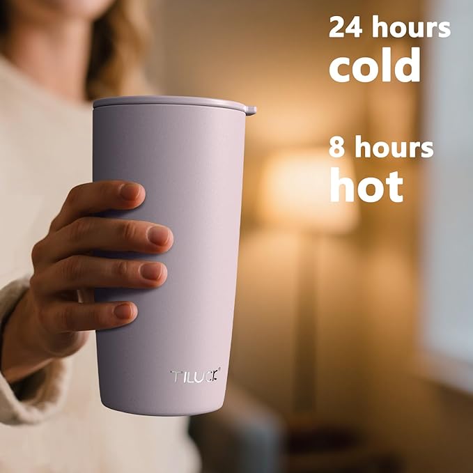 TILUCK 20 oz Tumbler with Lid, Vacuum Insulated Stainless Steel Coffee Mug, Double-Walled Travel Tumbler for Hot and Cold Drinks(LightPurple, 20oz)