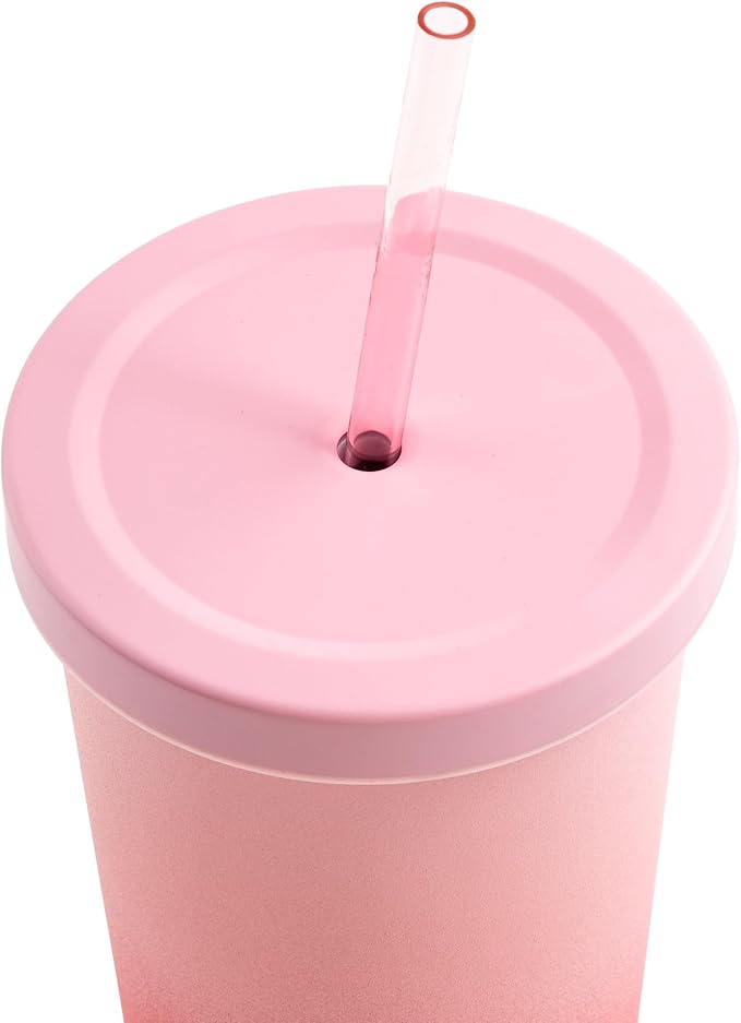 Manna Chilly Double-wall Vacuum Insulated Stainless Steel Tumbler with Splash-proof Lid and Reusable Tritan Straw - 24 Oz - Red Ombre