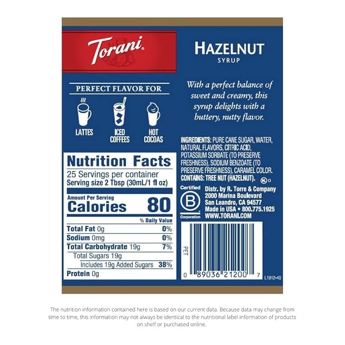 Torani Syrup, Hazelnut, 25.4 Ounces (Pack of 4)