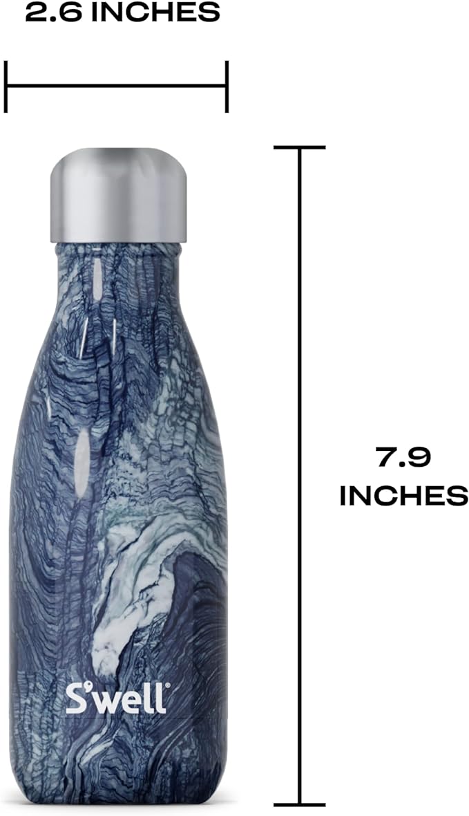 S'well Stainless Steel Water Bottle, 9oz, Azurite Marble, Triple Layered Vacuum Insulated Containers Keeps Drinks Cold for 24 Hours and Hot for 12, BPA Free, Perfect for On the Go
