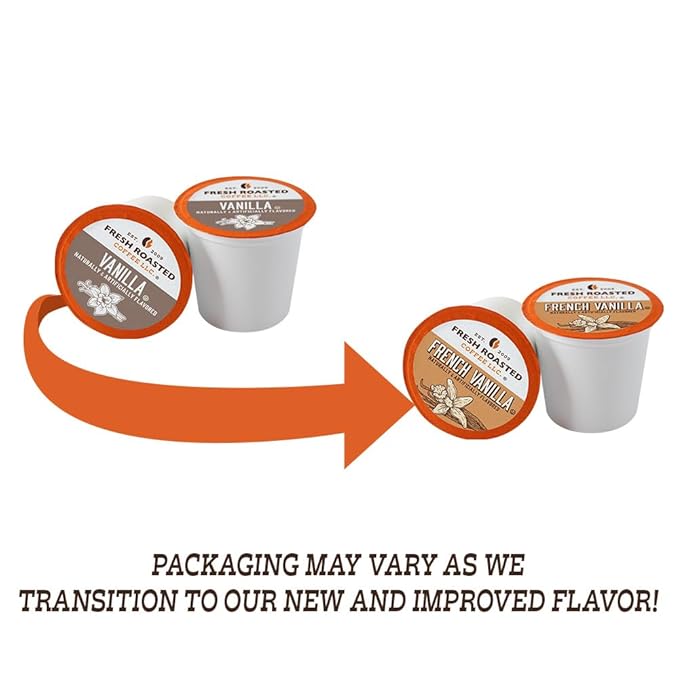 Fresh Roasted Coffee, French Vanilla, Flavored Coffee Pods, 72 Count