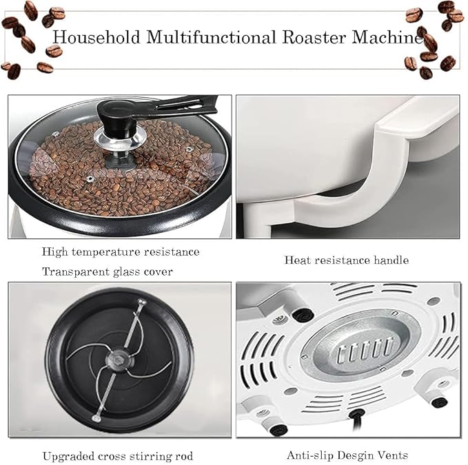 Coffee Roaster Machine for Home Use - 1200W 750g Upgrade Electric Roaster with Thermometer, Timer & Temperature Adjustment - Non-Stick Pot for Grain Drying(Color:220V)