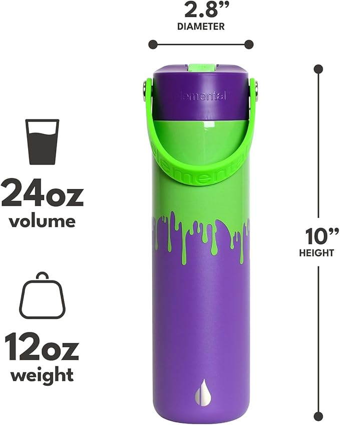 Elemental 24oz Insulated Water Bottle with Straw - 100% Leak-Proof Stainless Steel Core Water Bottles for Travel, Sports and Gym - Double Wall Insulation & BPA Free - Poison Drip