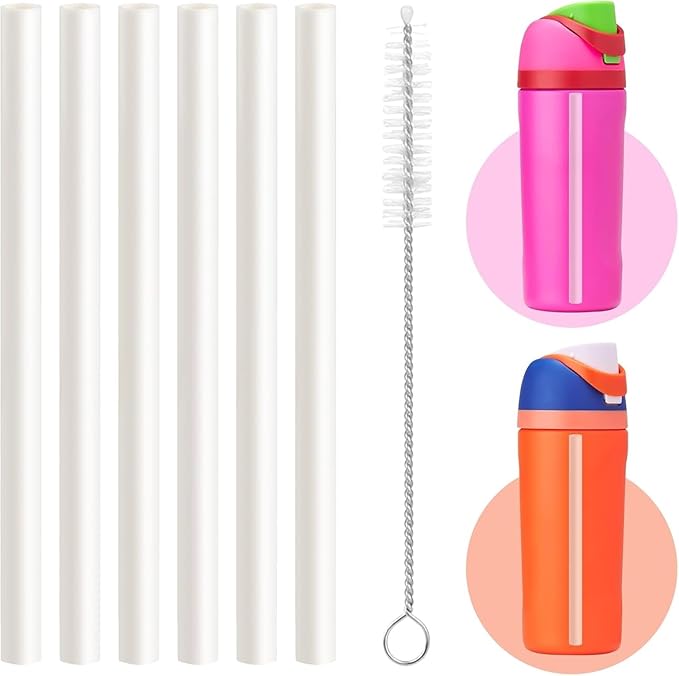 Replacement Straws Compatible with Owala Kids FreeSip Water Bottle 16oz, Accessories Set Include 6 Pack BPA-FREE Straws and 1 Pack Cleaning Brush