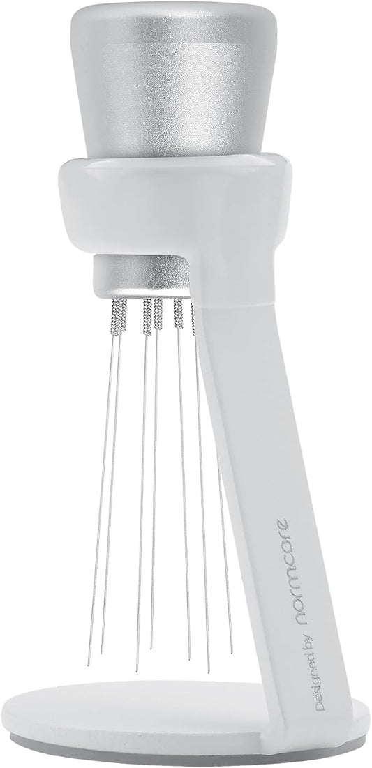 Normcore WDT Tool V2.1 with Stand, 9 Prong 0.23mm Espresso Distribution Tool, Weiss Distribution Technique, Magnetic Coffee Stirrer with 16 Extra Needles, Silver