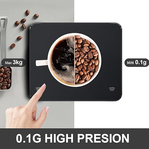 OBEST Mini Coffee Scale with Timer, Portable Kitchen Food Scale with Invisible Screen Rechargeable Digital Coffee Scale Espresso Scale with Timer 3kg/0.1g Precision Scale Black