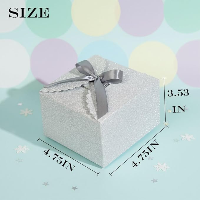 Silver Glitter Gift Boxes, 10 PCS Small Gift Box with Lids Bulk for Wedding, Party, Birthday, Valentine's Day and More, 4.75” x 4.75” x 3.53” Fancy Present Box for Gift Giving