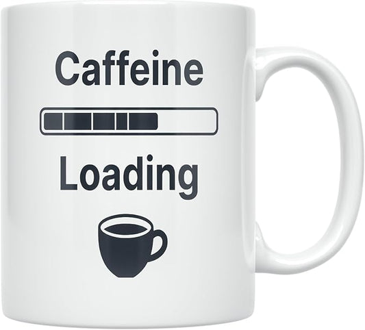 Caffeine Loading Progress Bar - Coffee Lover - 11 oz White Ceramic Coffee Mug - Minimalist Design