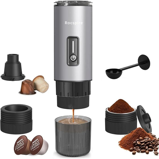 Portable Espresso Maker with Stainless Steel Body | 7500mAh Rechargeable Battery | 20 Bar Self-Heating with USB-C | Works with Most Capsules Compatible for Camping, Travel, Outdoor (Silvery)
