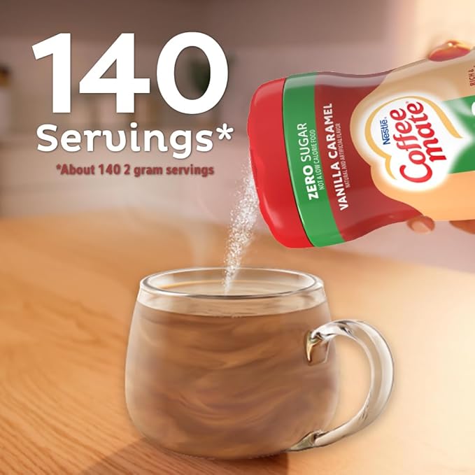 Coffee-mate Vanilla Caramel, Zero Sugar Powdered Coffee Creamer, 10.2 Ounce (Pack of 6)