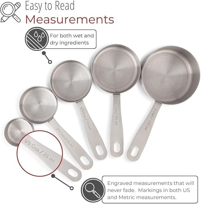 husMait Stainless Steel Measuring Cups & Spoons - 10 Piece Heavy Duty Measuring Cups & Spoons Set for Dry Foods, Spices or Liquids