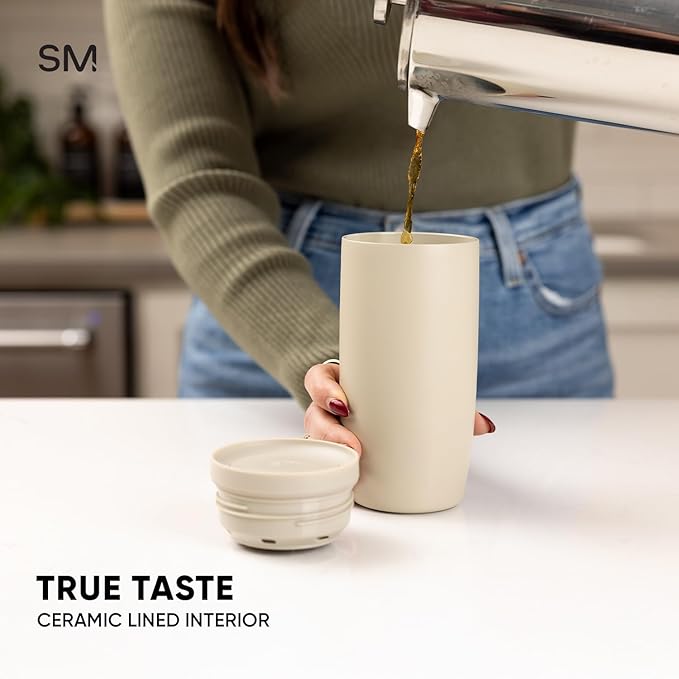 Simple Modern Travel Coffee Mug Tumbler with 360° Lid | Ceramic-Lined Insulated Stainless Steel Cold Brew Iced Coffee Cup Thermos | Gifts for Women Men Her Him | Voyager Signature | 16oz | Basil