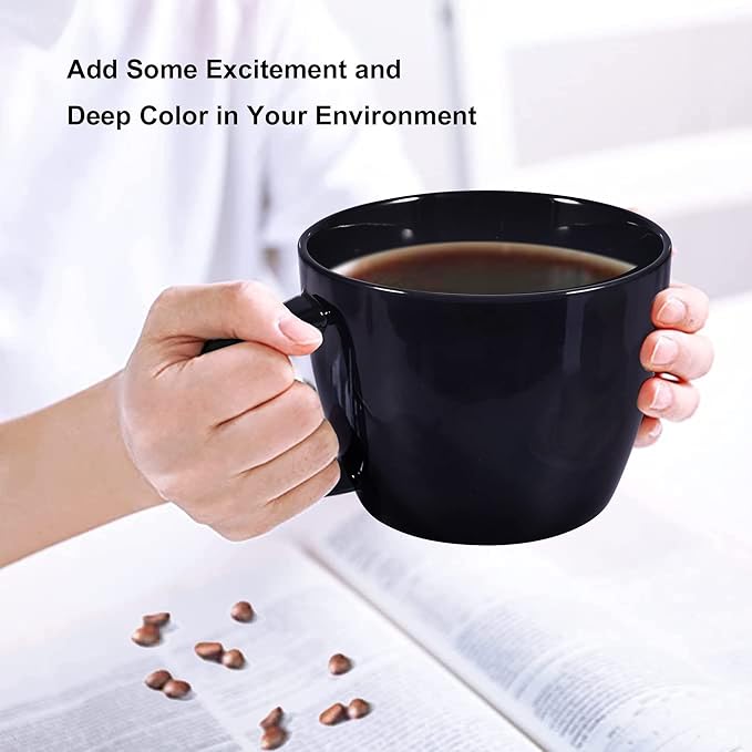Large Coffee Cup, Ceramic Black Coffee Mug, Wide Mouth Tea Cup Soup Bowl Mug with Handle