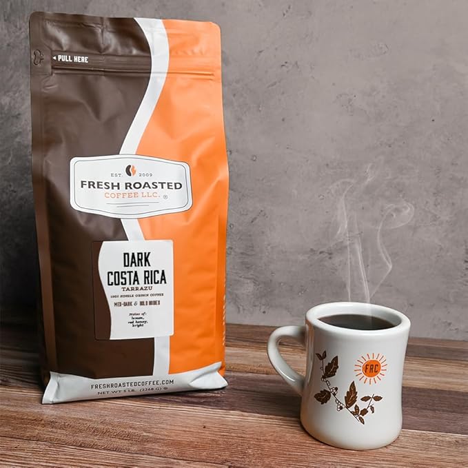 Fresh Roasted Coffee, Dark Costa Rican Tarrazu, Dark Roast, Kosher, Whole Bean, 5 lb