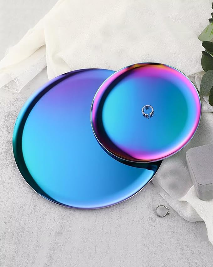 Serving Trays 11in Stainless Steel Decorative Tray Round Gold Colour for Kitchen Wedding Party Coffee Table