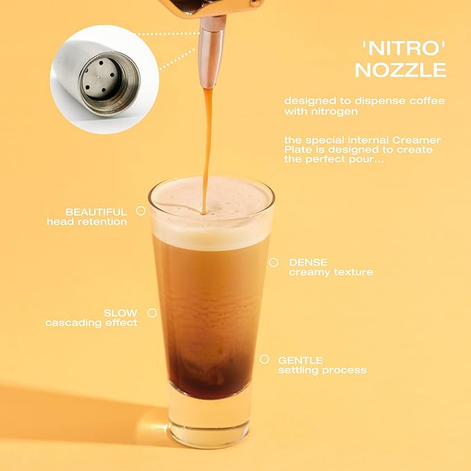 1L Nitro Coffee Maker, Aluminum Nitro Cold Brew Coffee Maker with Special Nitro Diffuser Nozzle & Cold Brew Maker with Cold Brew Mason Jar, 1 Quart/1L