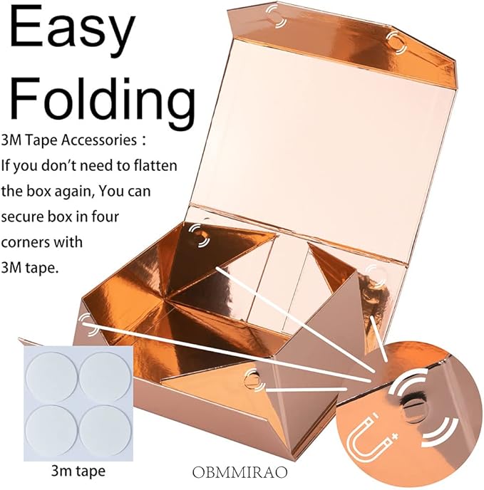 Upgrade 1PCS Rose Gold Gift Box 9.5x7x4 Inches, Sturdy Gift Box with Lid for Gift Packaging, Foldable Magnetic Closure Storage Boxes, Bridesmaid Proposal Box, Rectangle Collapsible Box