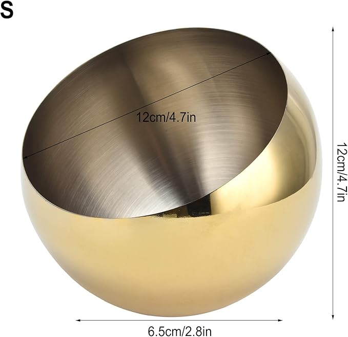 Stainless Steel Sugar Bowl with Tilted Spout, Spherical Design Brushed Metal Container for Sugar Cubes, Candy, Nuts, Salt- 3 Sizes for Home Kitchen, Cafe, Restaurant Parties (Golden)