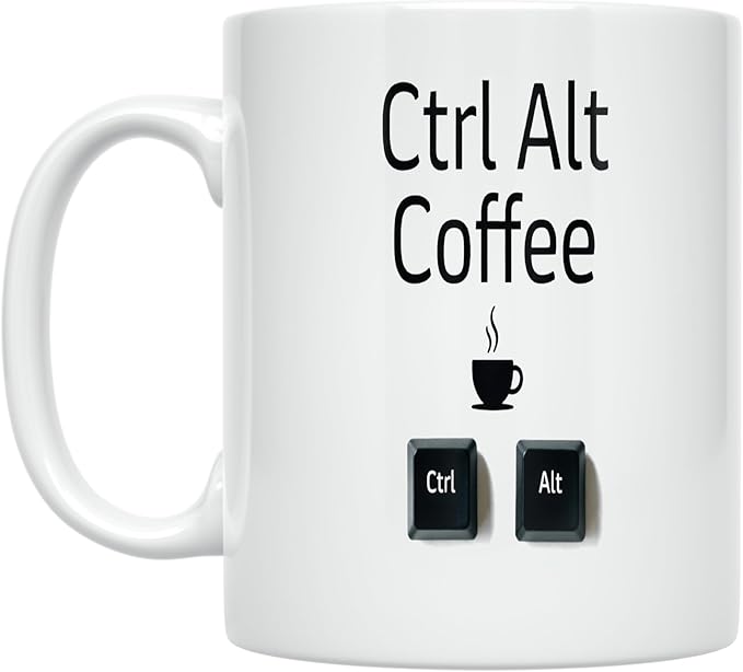 Ctrl Alt Coffee - Tech Lover - 11 oz White Ceramic Coffee Mug - Minimalist Design