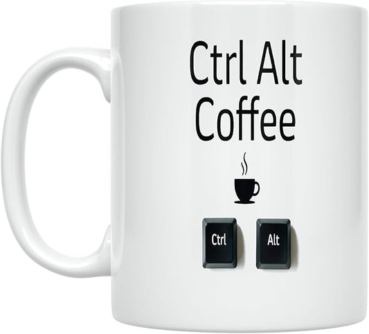 Ctrl Alt Coffee - Tech Lover - 11 oz White Ceramic Coffee Mug - Minimalist Design