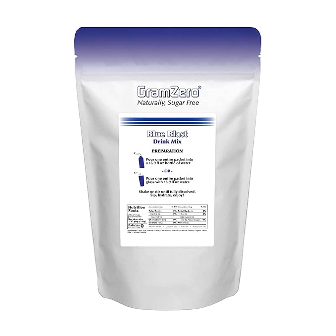 GramZero 2GO Sticks - Blue Blast, Zero Calorie Sugar Free Drink Mix, Stevia Sweetened, Great For Nutrition Club Loaded Tea To Go Kits