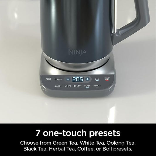 Ninja KT200BL Precision Temperature Electric Kettle, 1500 watts, BPA Free, Stainless, 7-Cup Capacity, Hold Temp Setting, Blue Stainless