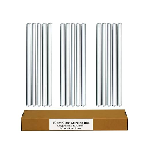 15 Pack Glass Stirring Rods: Diameter 0.314 inch Length 8 inch Glass Stir Sticks, Borosilicate Glass Stirring Rod for Mixing Lab