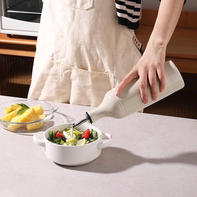 Sweejar Large Ceramic Olive Oil Dispenser Bottle, Opaque Oil Cruet Protects to Reduce Oxidation, Suitable for Storage Vinegar, Soy Sauce & Other Liquids, Pack of 1, 24 Fl Oz(Beige)