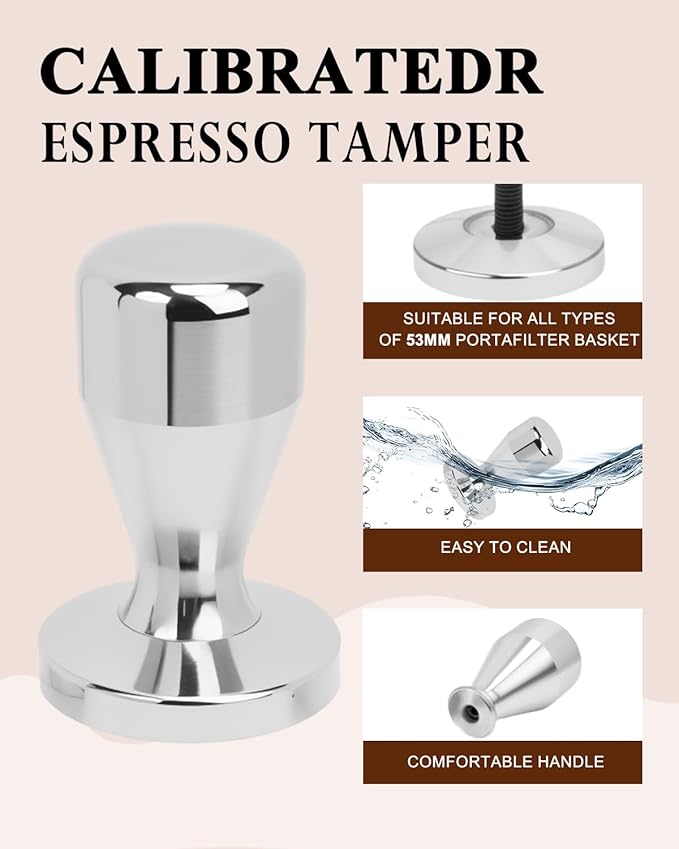 Espresso Kit, 350ml Espresso Milk Frothing Pitcher, 53mm Espresso Tamper, WDT Tool, 53.5mm Puck Screen, Dessert Spoons, Tamper Mat, Latte Art Pen &16 PCS Coffee Decorating Stencils