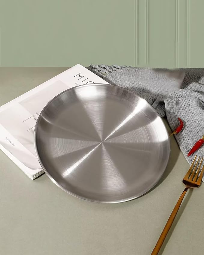 Serving Trays 7.9in Stainless Steel Decorative Tray Round Dessert Trays for Kitchen Wedding Party Coffee Table Silver Dishwasher Safe