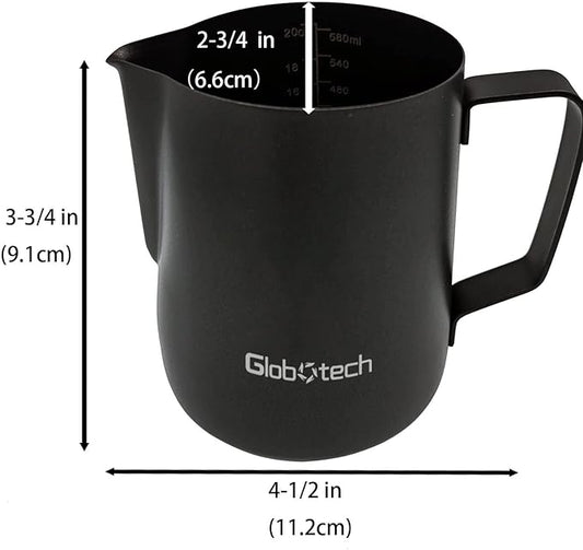 Milk Frothing Pitcher Steaming Cup - Espresso Machine Accessories Stainless Steel Frother Pitcher Latte Art Cappuccino Coffee 12 Oz Black 350ml
