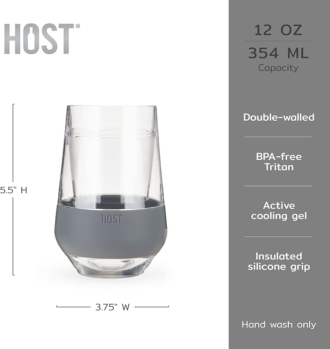 HOST Freeze XL Wine Glass Cooling Cup, Double Walled Insulated Freezable Drink Chilling Tumbler for Aperol Spritz 12 Ounces, Grey Set of 2