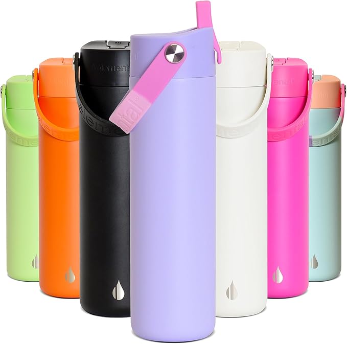 Elemental 24oz Insulated Water Bottle with Straw - 100% Leak-Proof Stainless Steel Core Water Bottles for Travel, Sports and Gym - Double Wall Insulation & BPA Free - Lilac Tie Dye
