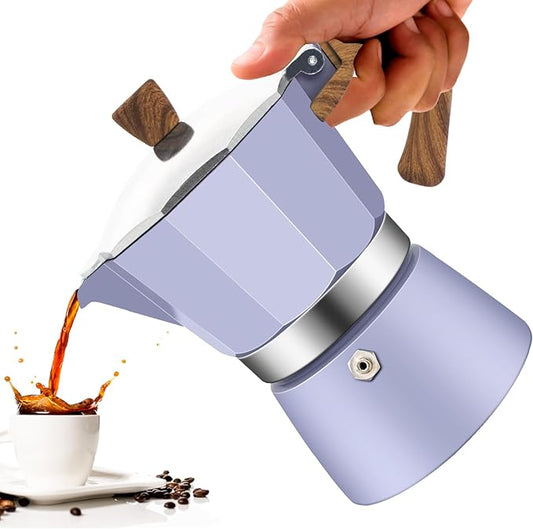 Vaolvpant 6 Cup Aluminum Moka Pot Classic Stovetop Espresso Coffee Maker 300ml 10oz Coffeemaker Percolator Mocha Pot Greca Coffee Maker Cafe Makers for Italian and Cuban Café Brewing Purple