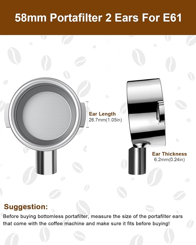 58mm Bottomless Portafilter 2 Ears For E61, Flair 58, ECM, Rocket, Sanremo, Synesso, Slayer, VBM Espresso Machine, Bottomless Naked Portafilter with 18g Filter Basket and Puck Screen - Rosewood