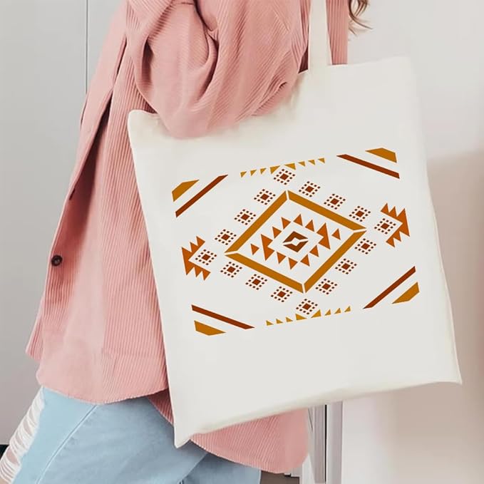 FINGERINSPIRE 4 Pcs Aztec Patterns Painting Stencil with Paintbrush 11.7x8.3inch Reusable Canvas Aztec Stencil for Crafts Geometric Boho Borders Pattern Stencils for Painting on Fabric, Wood, Walls