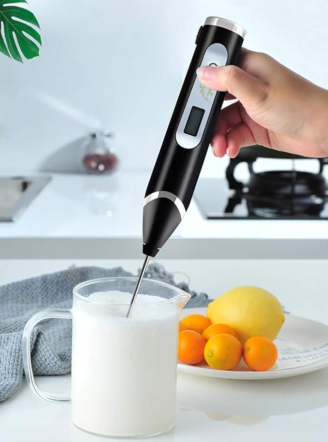 Milk Frother Handheld USB Rechargeable LCD Electric Milk Frother Adjustable 3 Speeds Hand Milk Foam Maker Mini Blender Drink Mixer for Bulletproof Coffee, Hot Chocolate, Matcha, Frappe, Egg Whisks