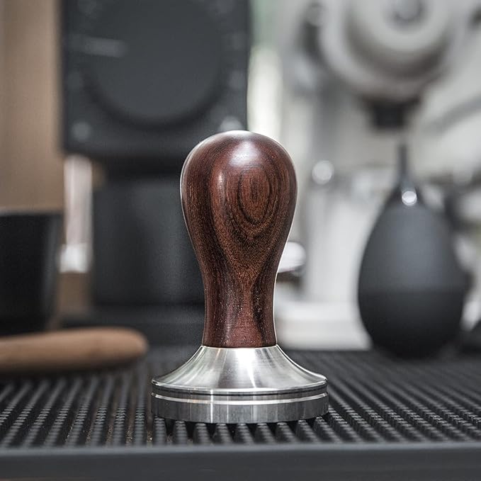 USEAMIE Coffee Tamper Espresso Press with Tamper Mat 304 Stainless Steel Flat Base Wooden Handle for Coffee Grounds Barista Espresso Machines Accessory (51MM)