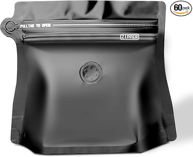 4oz 1/4 lb 60pcs Coffee Bags with Valve,Vented Coffee Bag Barrier Bags Coffee Packaging Coffee Storage Pouches Stand-up Bags for Food Diamond Shaped Need to Use Heat Sealing Machine（Black）